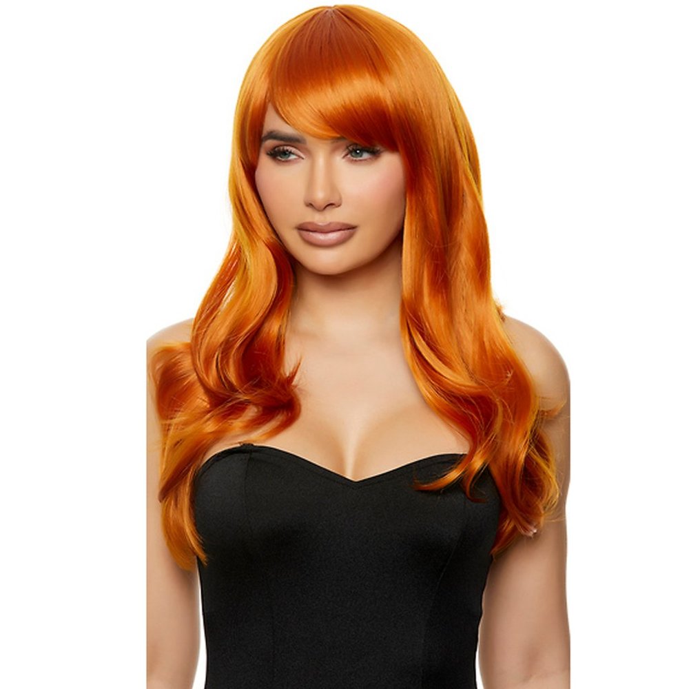 Long Light Orange Wig with Side Swept Bangs